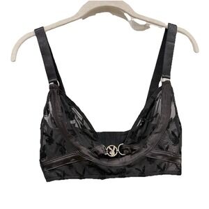 Women's Playboy Bralette Black Logo Mesh Size Medium M